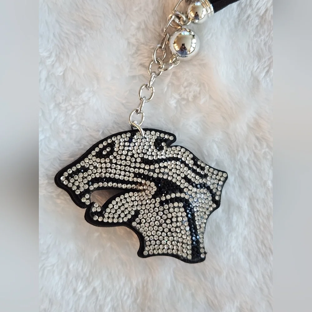 Elegant Black and Silver Panther Rhinestone Keychain Bag Charm